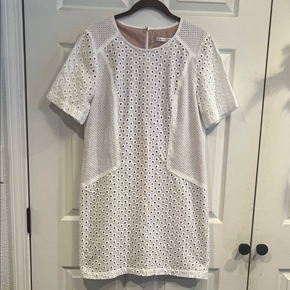 Trina Turk White Eyelet Lined Mini Dress